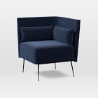 Modern Banquette, Round Corner, Performance Velvet, Ink Blue, Burnished Bronze, Poly