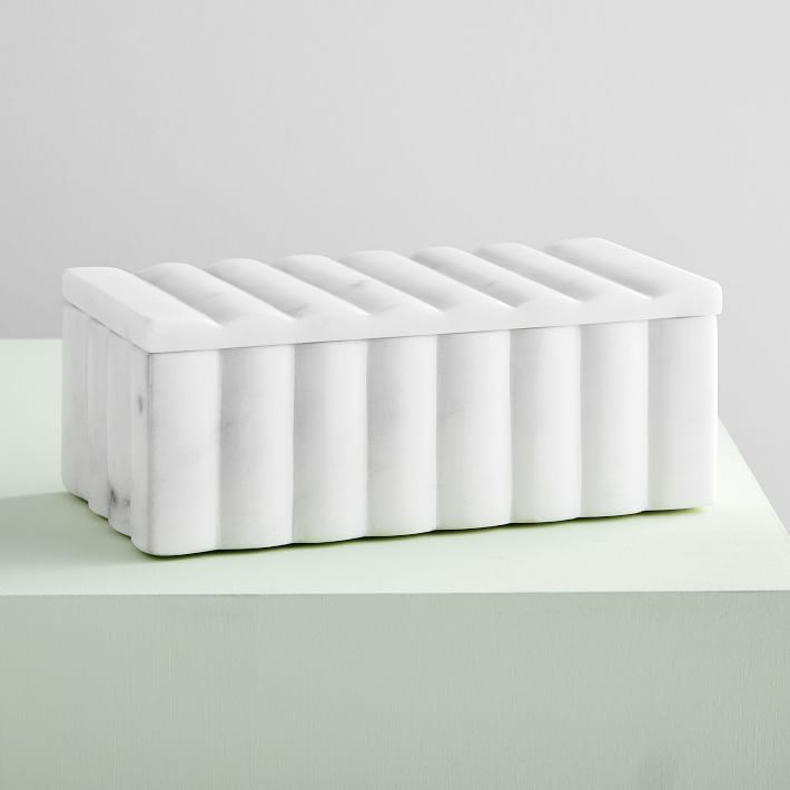 Sculpted Marble Vanity Box - White