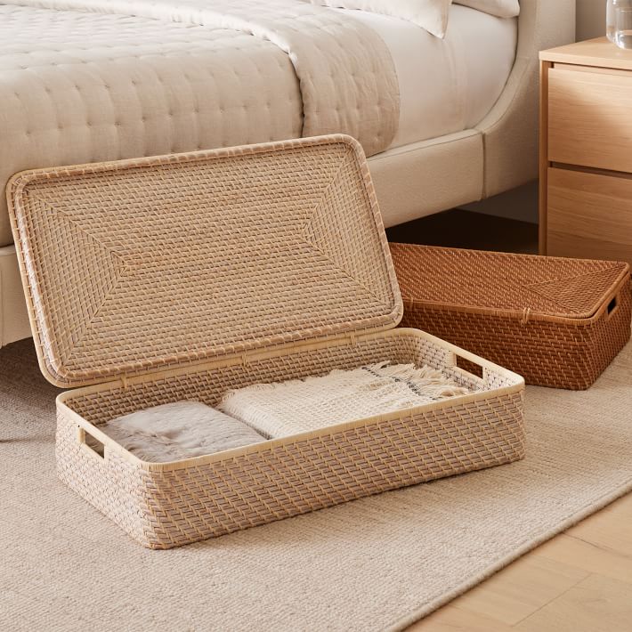 Modern Weave Rattan Underbed Baskets - Lidded