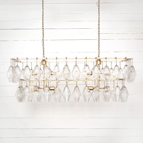 Grand Waterfall Rectangular Gold Leaf Iron and Glass Chandelier