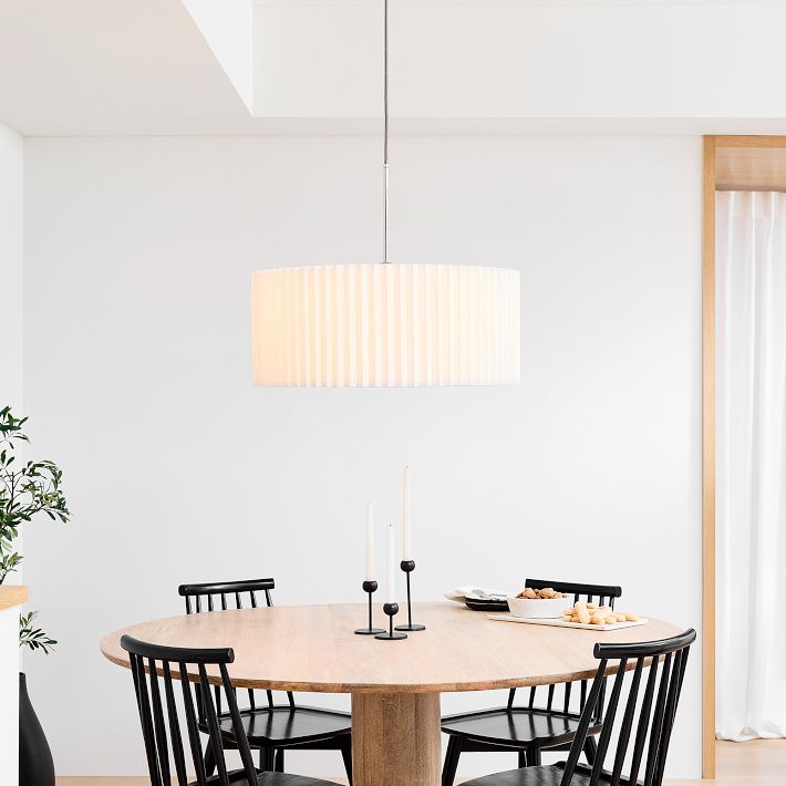 Short Drum Pendant White Pleated