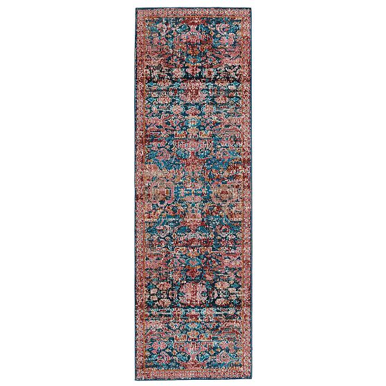 Blue and Pink Rectangular 5' x 7' Synthetic Rug