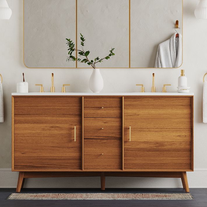 Mid-Century Double Bathroom Vanity - Acorn Finish | West Elm