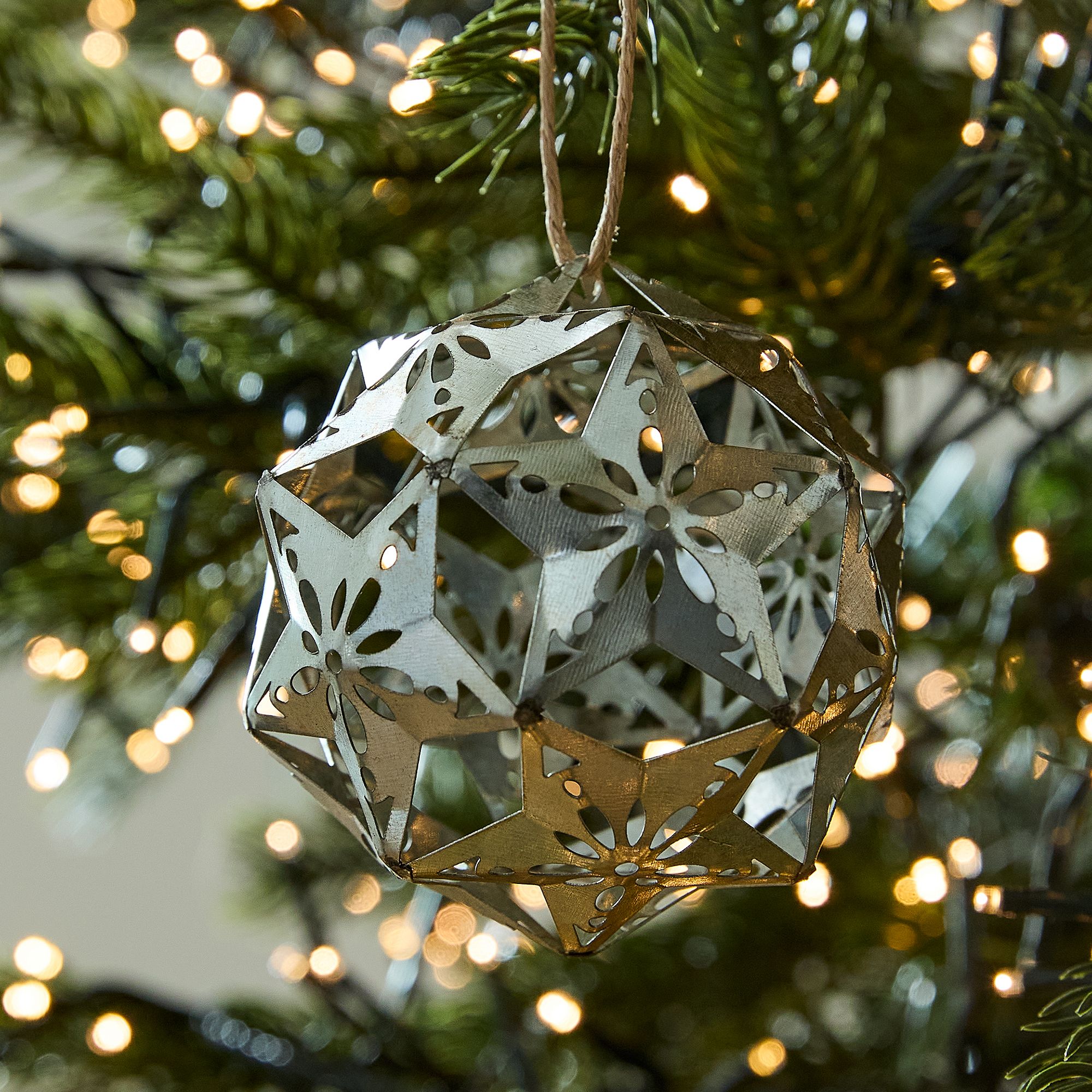 Galvanized Metal Geometric Ball Ornament | West Elm