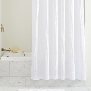 White Organic Cotton Waffle Knit Shower Curtain With Set deals Of Hooks