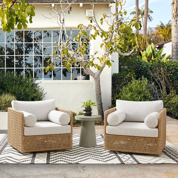 Coastal Outdoor Swivel Chairs Concrete Pedestal Round Side Table Set