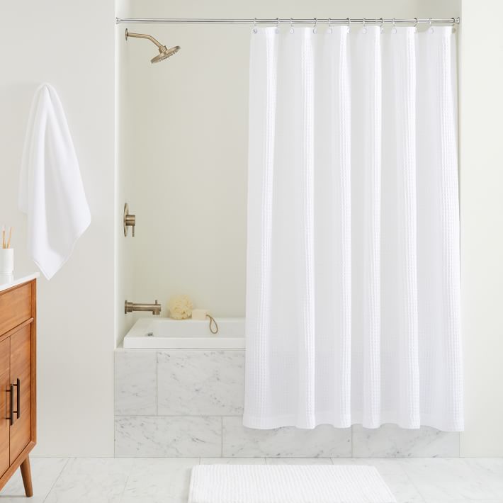 West Elm Plush Waffle Shower Curtain in White Standard Size