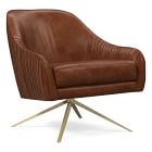 Roar & Rabbit Swivel Leather Chair, Poly, Weston Leather, Molasses, Antique Brass