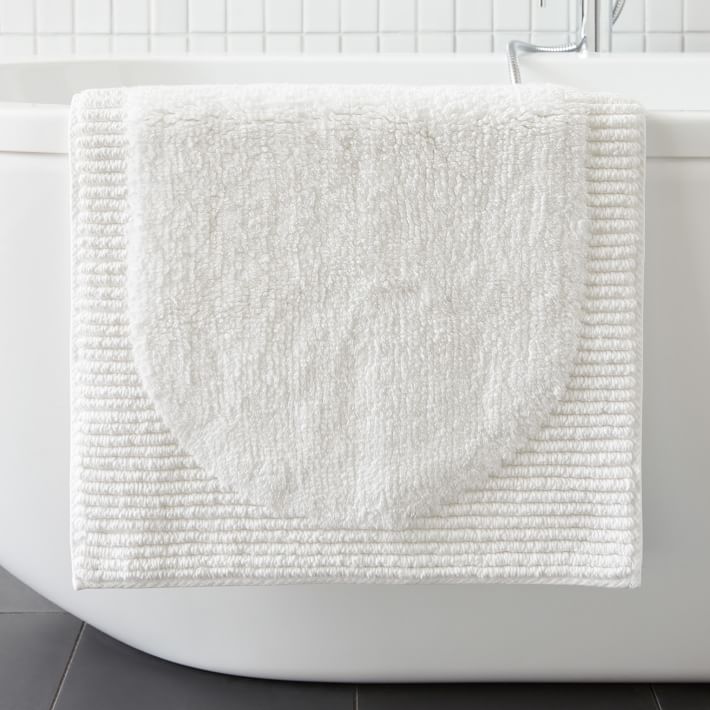 West Elm Plush Border Bath Mat - White
