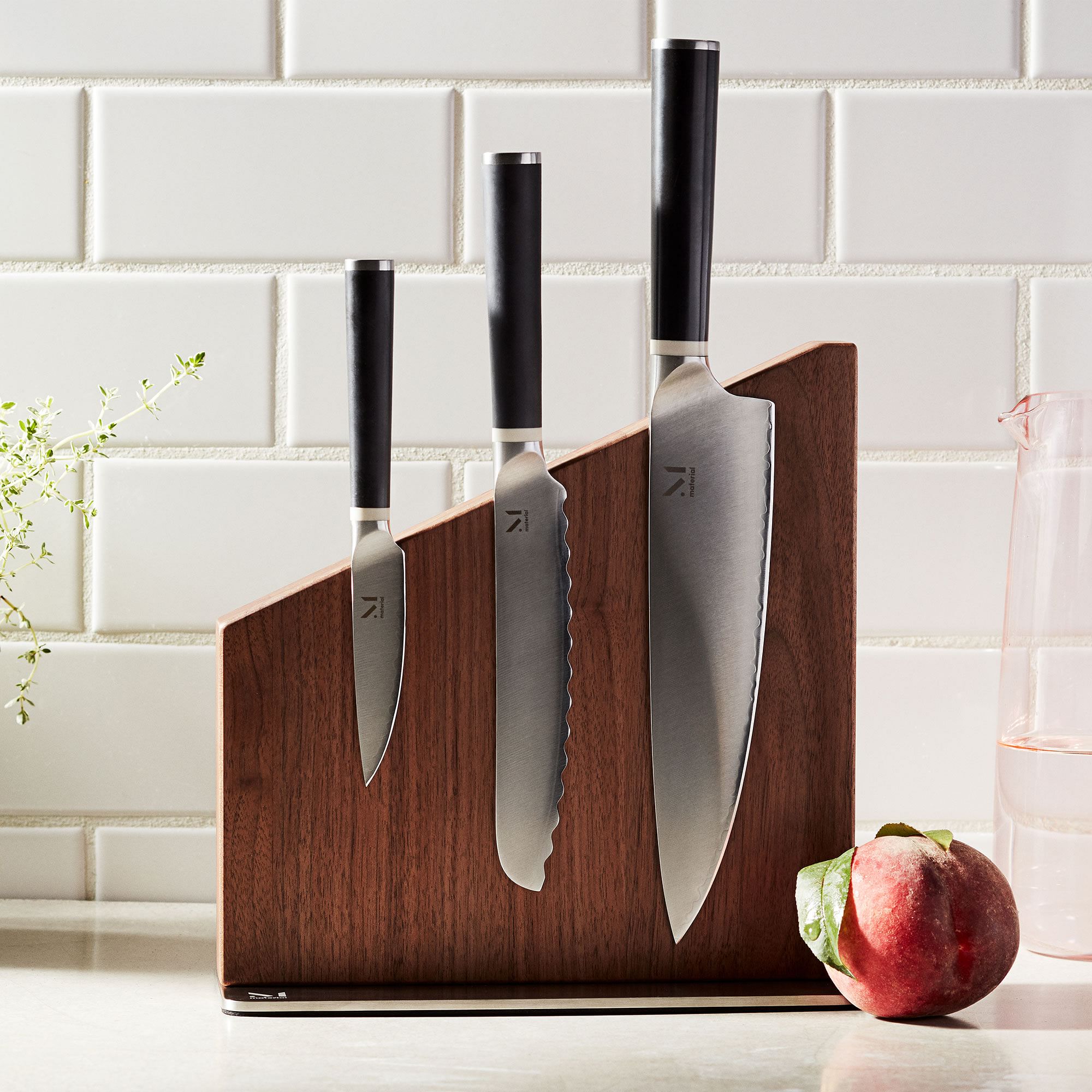 material knife set stand walnut