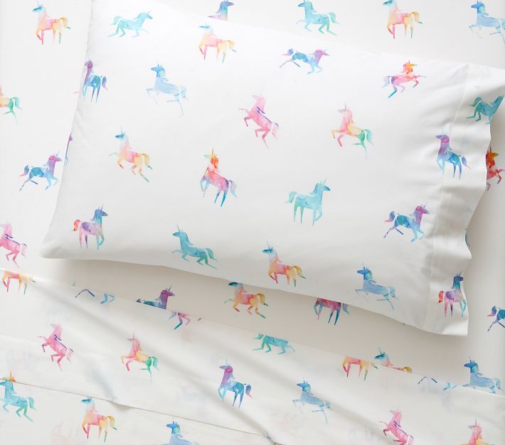 Organic Watercolor Unicorn Sheet Set West Elm