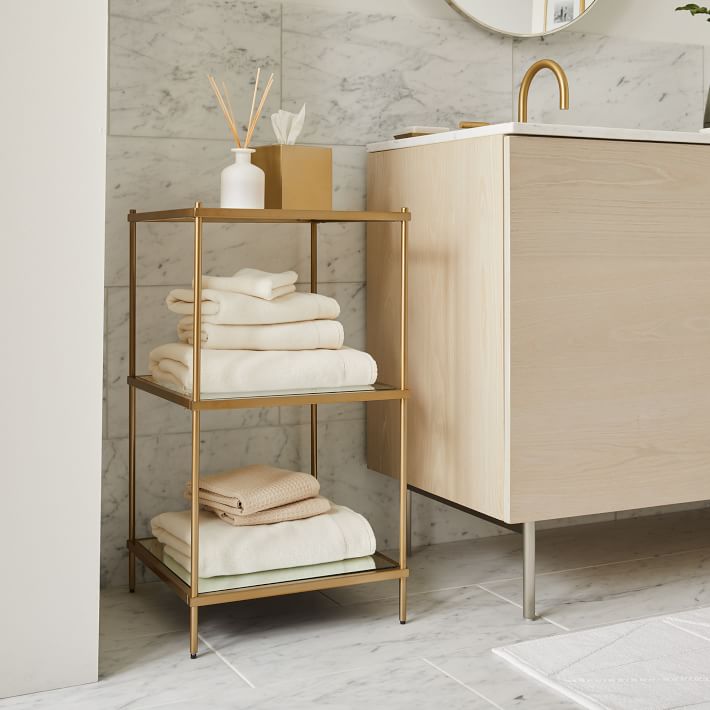 Brass bathroom shelving unit discount