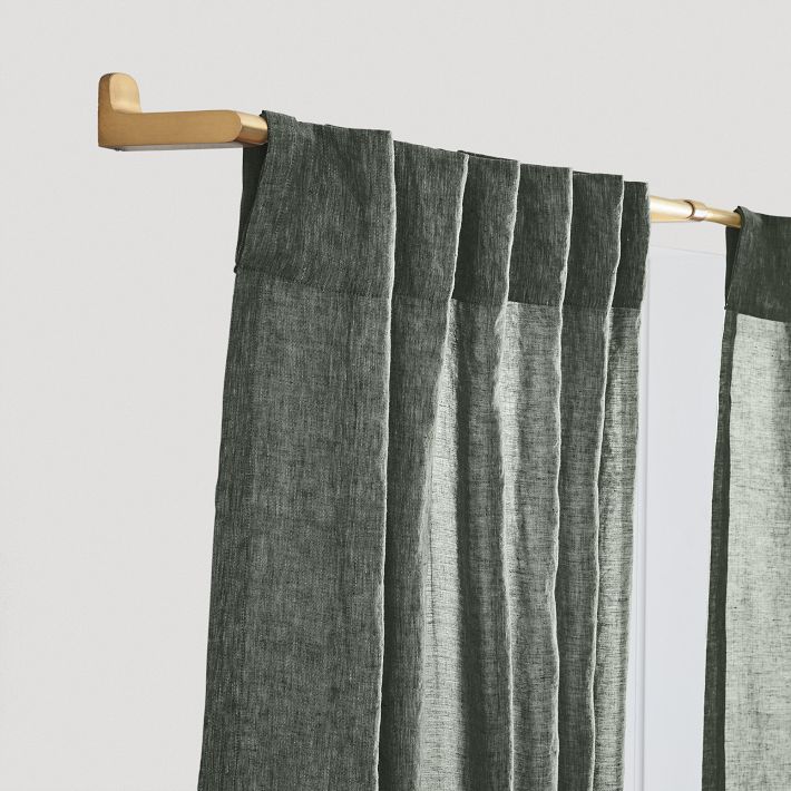 Custom Size European Flax Linen Curtain - Olive Melange