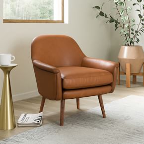 Phoebe Midcentury Chair Poly Ludlow Leather Blue Navy Pecan West Elm