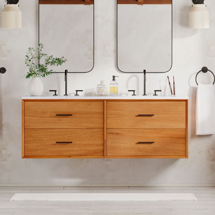 Mid-Century Floating Double Bathroom Vanity (63&quot;&ndash;72&quot;)