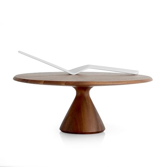 Acacia Wood and White Porcelain Cake Stand with Server