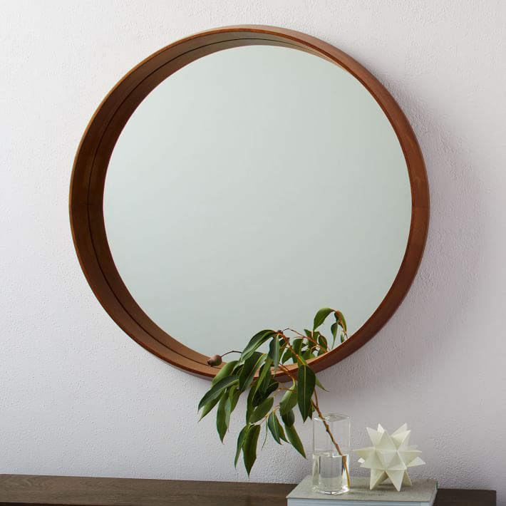 Eucalyptus Wood Frame Ledge Round Wall Mirror West Elm