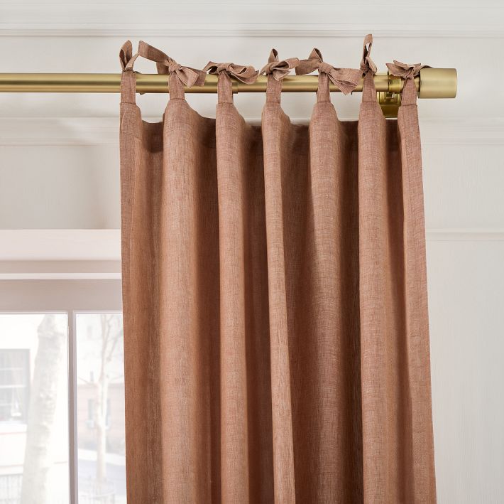 European Flax Linen Blackout Curtain w/ Tie Top