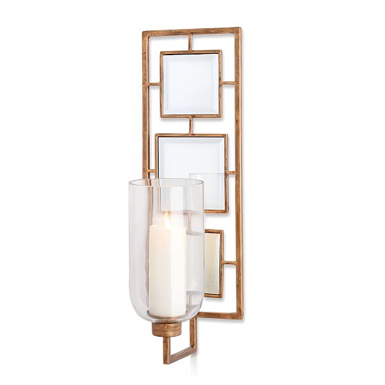 Antique Gold Iron and Glass Wall Candle Sconce