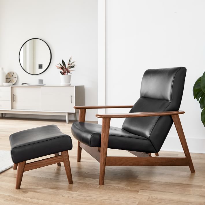 West elm black leather chair discount
