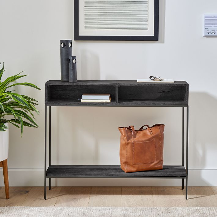 Black skinny console table sales