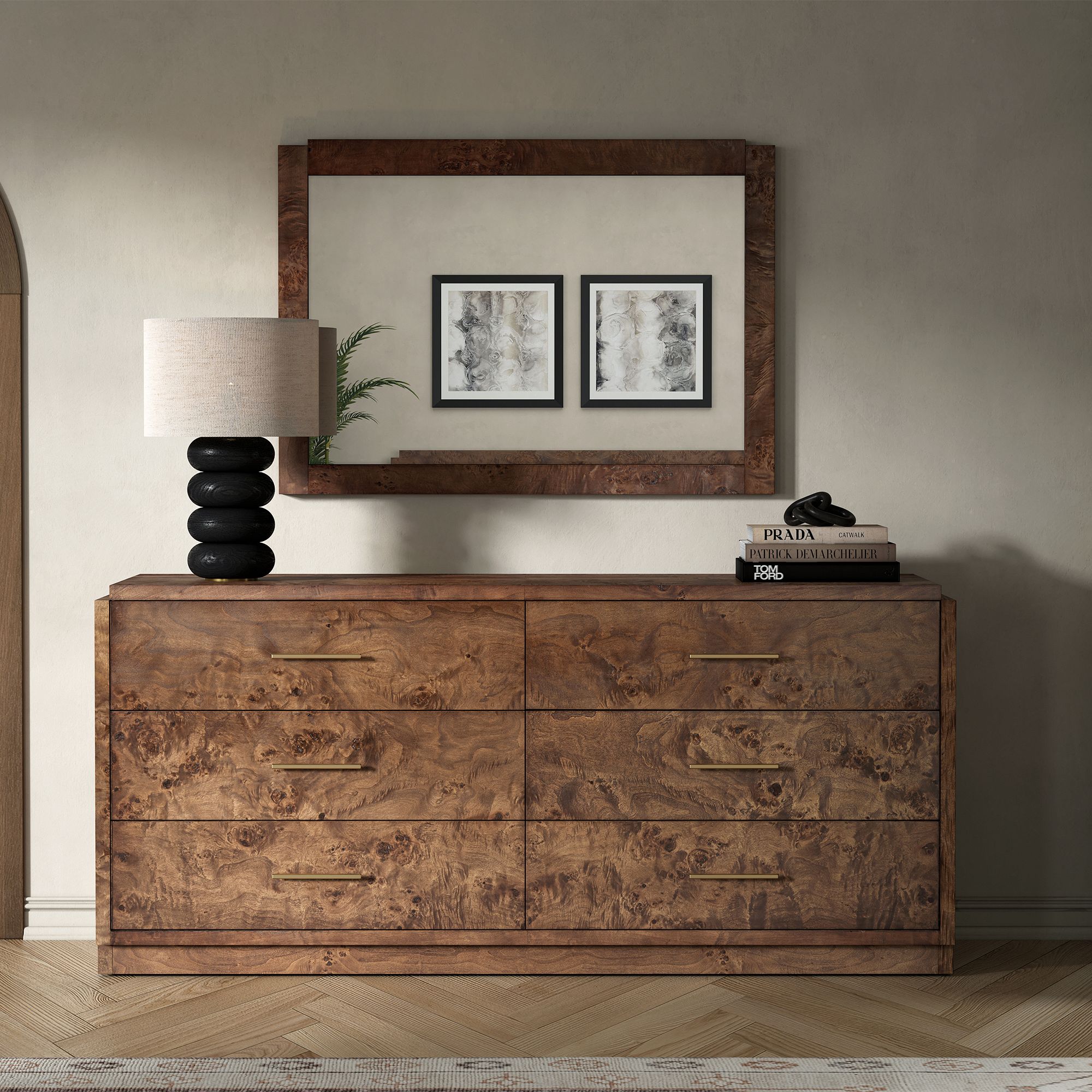 Finlo Burled Wood 6-Drawer Dresser (68") - Elegant Storage