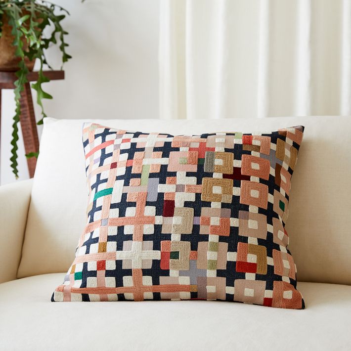 Crewel Patchwork Pillow Cover + Down Alternative Insert