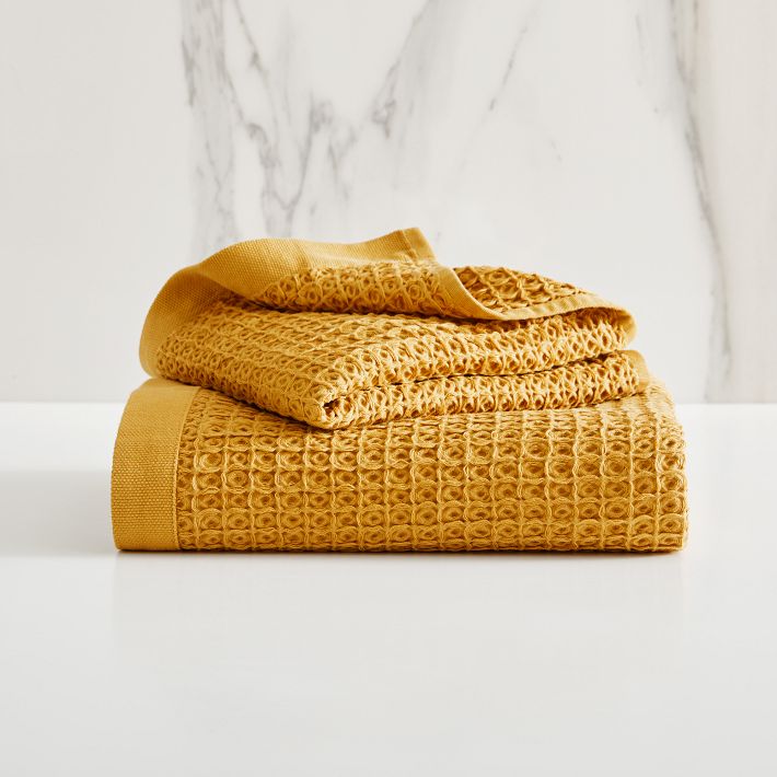 Waffle Bath Towel & Hand Towel Set (Golden Oak)