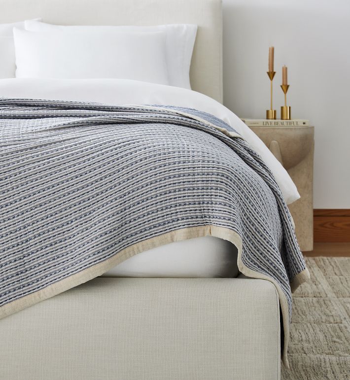 Blue Stripe KIng Reversible Double Cloth Blanket