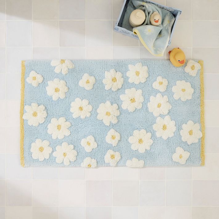 Kids Daisy Shaggy Bath Mat - Soft & Cute | West Elm