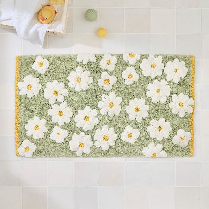 Kids Daisy Shaggy Bath Mat - Soft & Cute | West Elm