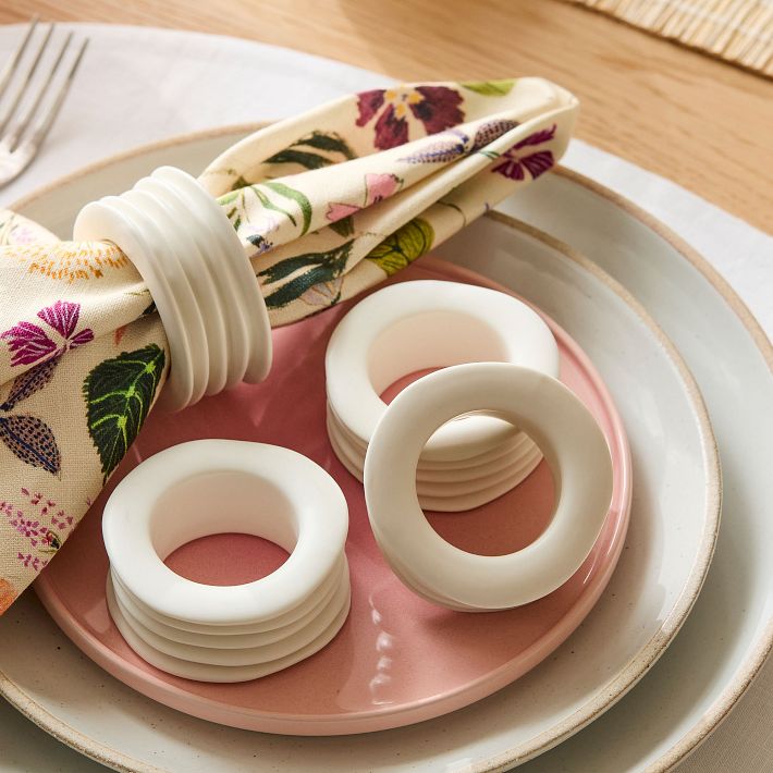Textural Ceramic Napkin Ring Sets | West Elm