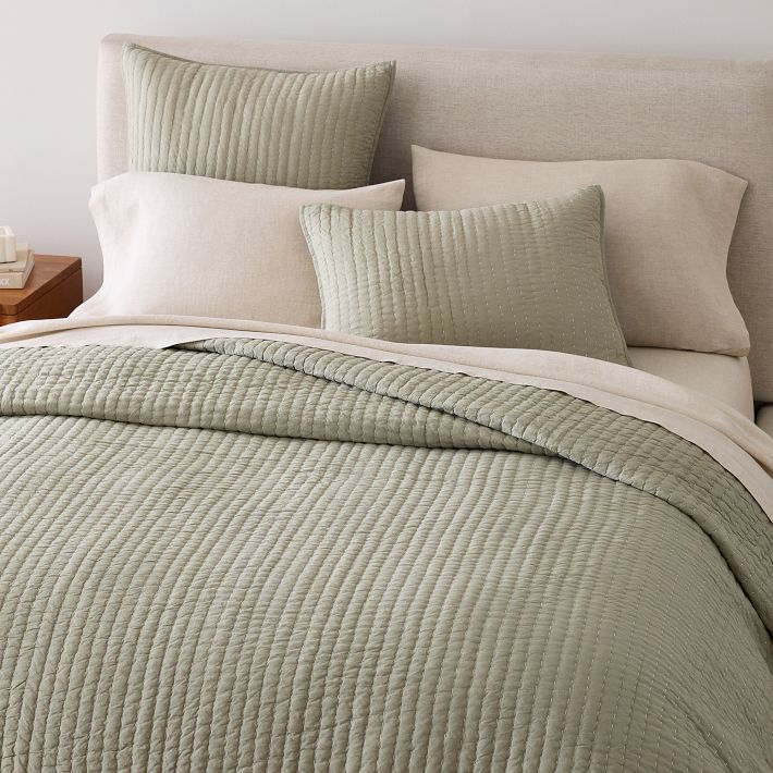 Airy Cotton Voile Solid Quilt & Sham - Celadon - King Size