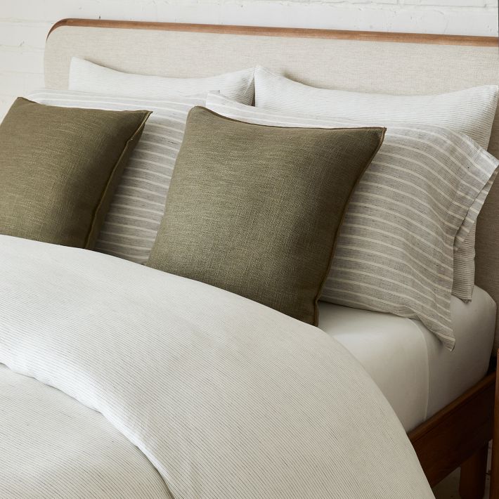 King/Cal King European Flax Linen Duvet Cover - COLOR: Charcoal Pinstripe