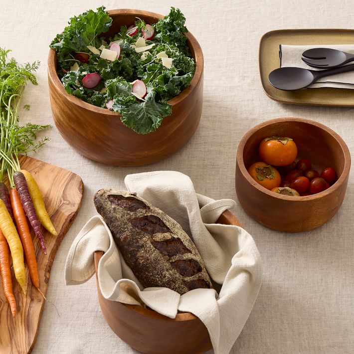 Modern Acacia Wood Salad Bowls