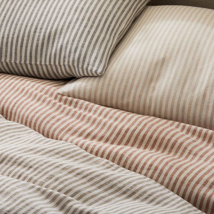 West Elm European Flax Linen Classic Stripe Quilt & Shams, Natural Flax shops