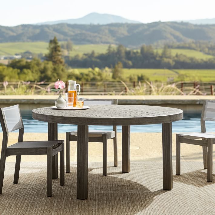 Portside Outdoor 60 in Round Dining Table Driftwood West Elm