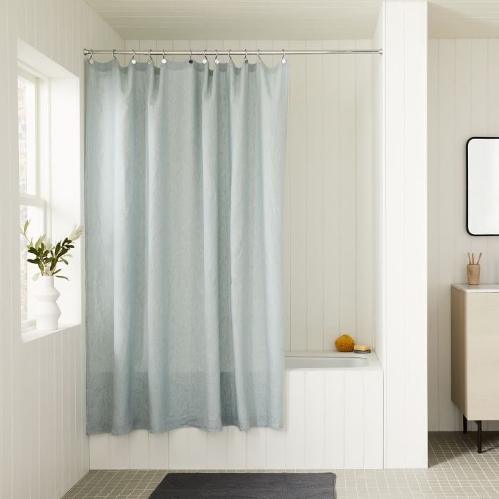 European Flax Linen Shower Curtain (Silver Mist)