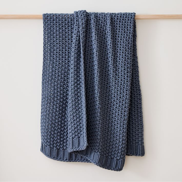Chunky Cotton Knit Throw in Marina Blue