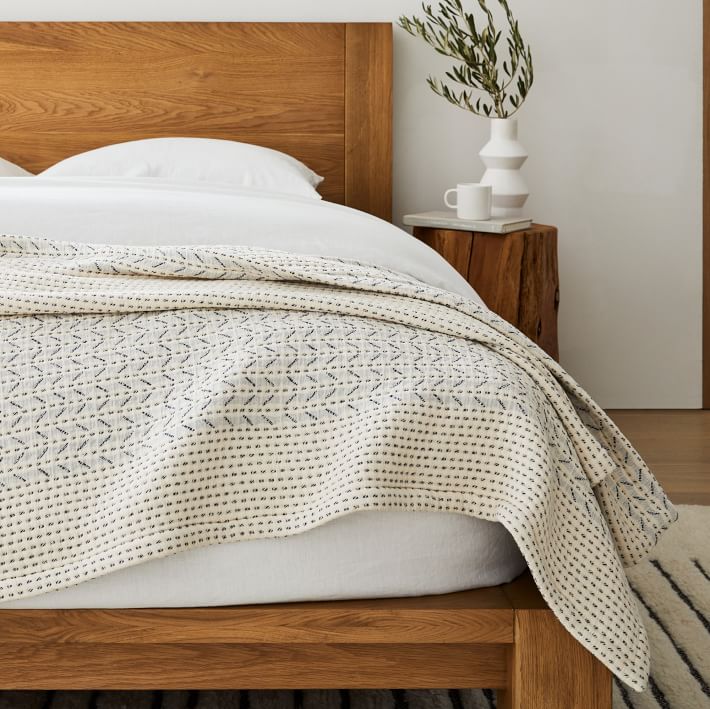 West Elm - Mixed Herringbone Blanket, Ivory (King)