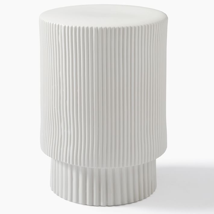 Fluted Ceramic Indoor/Outdoor Side Table 16" WHITE
