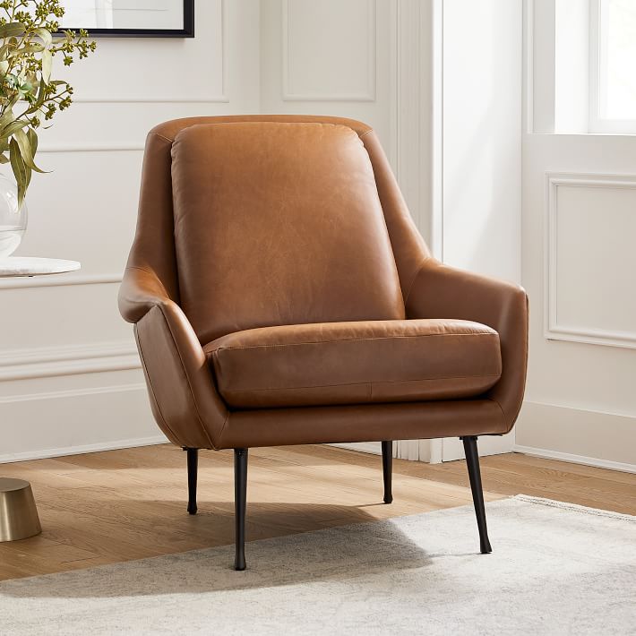 Lottie Chair Poly Ludlow Leather Brown Sesame Dark Pewter West Elm