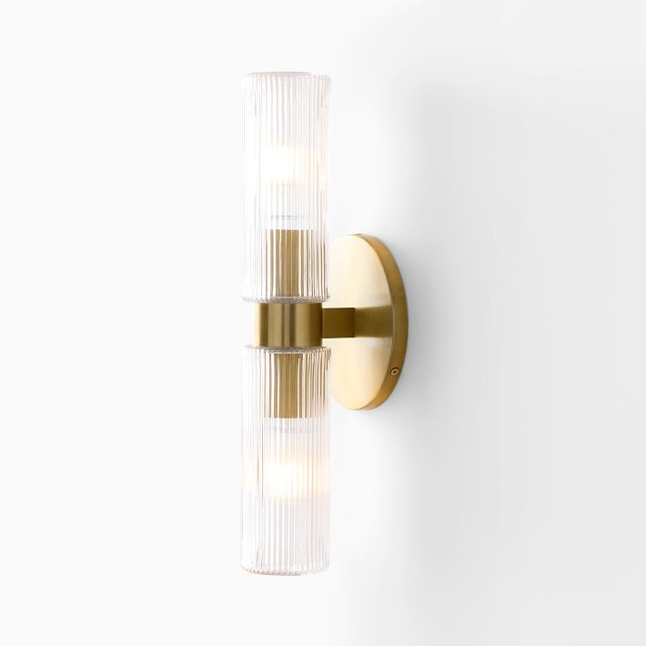 Fluted Outdoor Sconce Double Short Milk Glass Gold Antique Brass West Elm 7565102