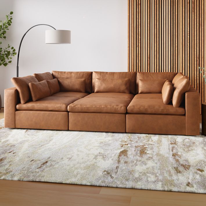 Brown leather modular sectional discount