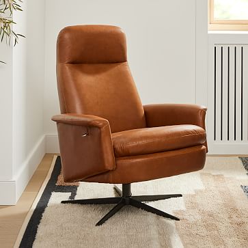 Crescent Swivel Recliner Ludlow Leather Brown Sesame Dark Bronze Set of 2 West Elm
