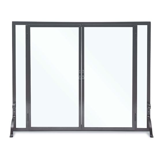 Black Steel Full Height Glass Door Fireplace Screen
