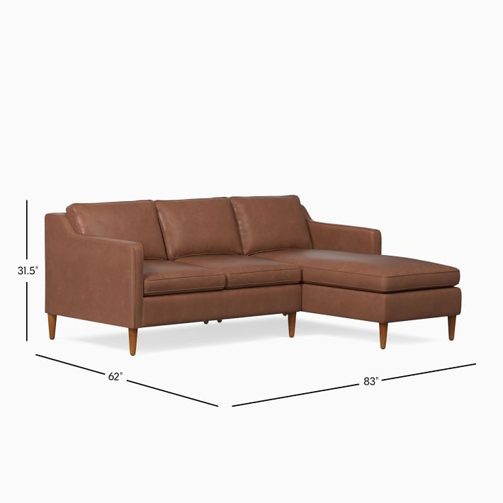 Hamilton 93 Left 2 Piece Chaise Sectional Charme Leather Brown Cigar Almond West Elm