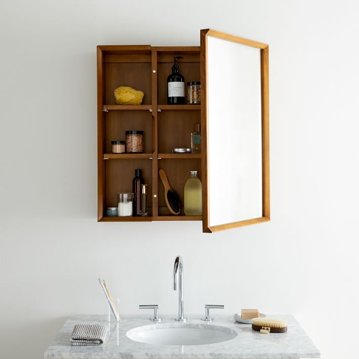 Wood framed medicine cabinet discount