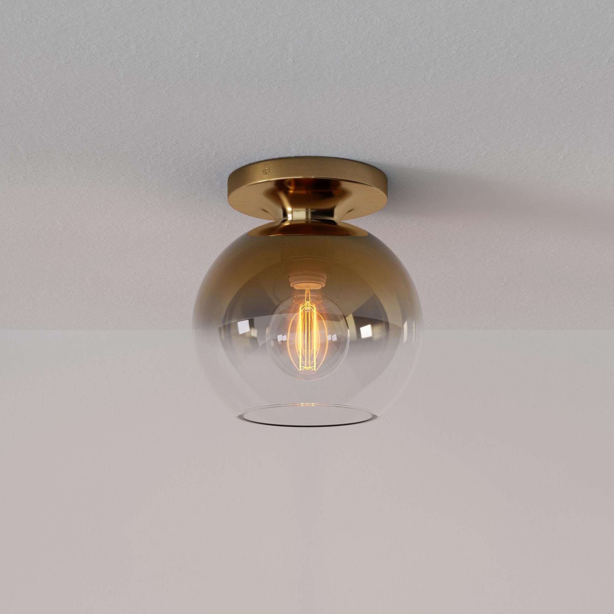 Sculptural Flush Mount Antique Brass Clear Glass Globe 6.5