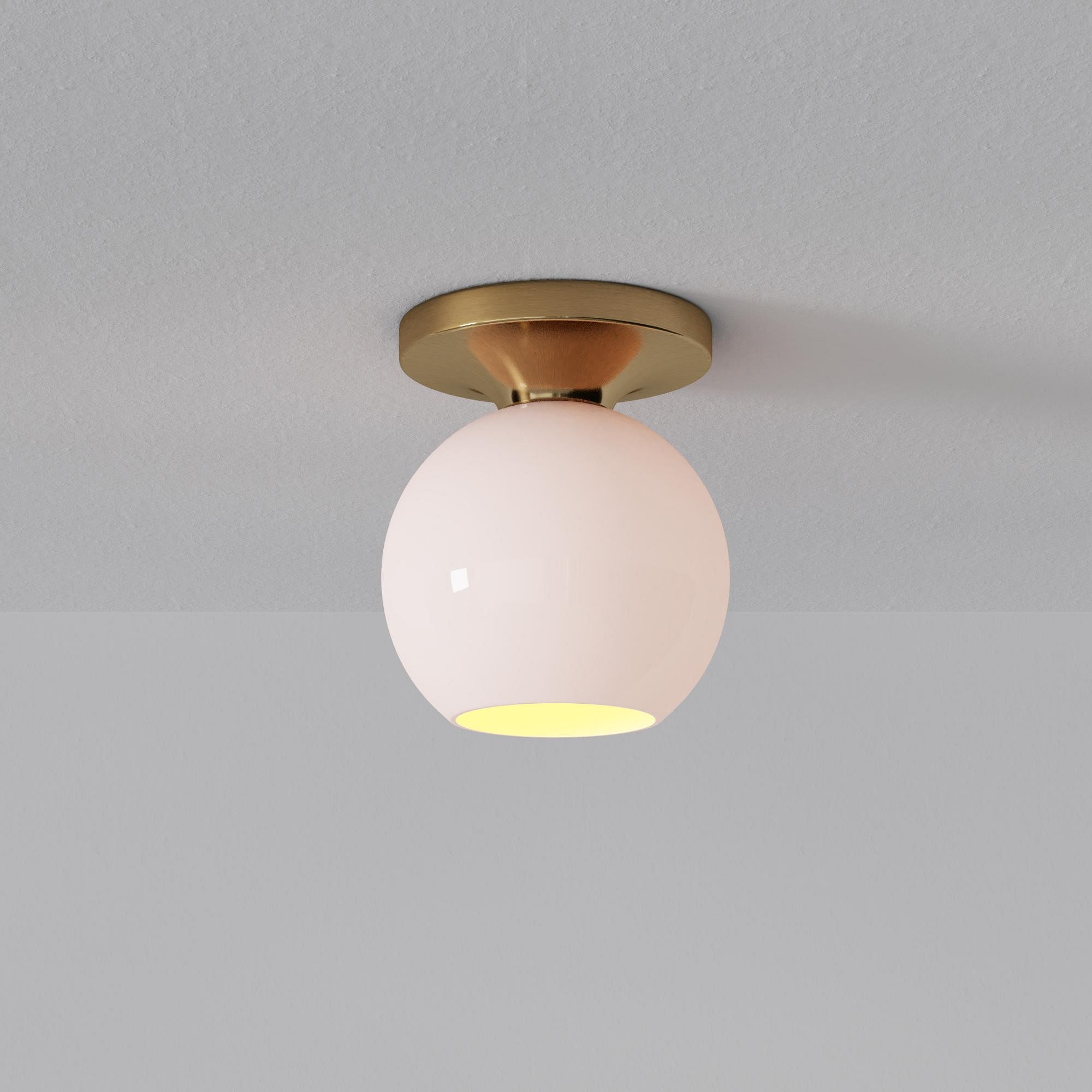 Sculptural Flush Mount Antique Brass Clear Glass Globe 6.5